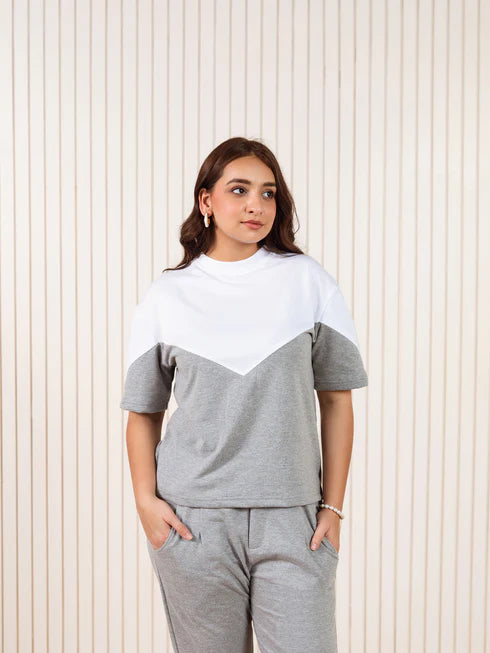 Knitwear T-shirt ( WHITE / GREY)