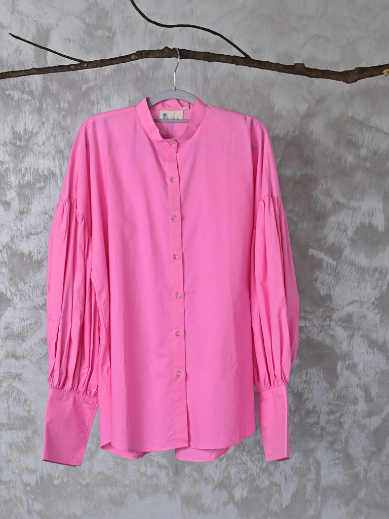 Colour Poplin Shirt with Puffed Sleeves